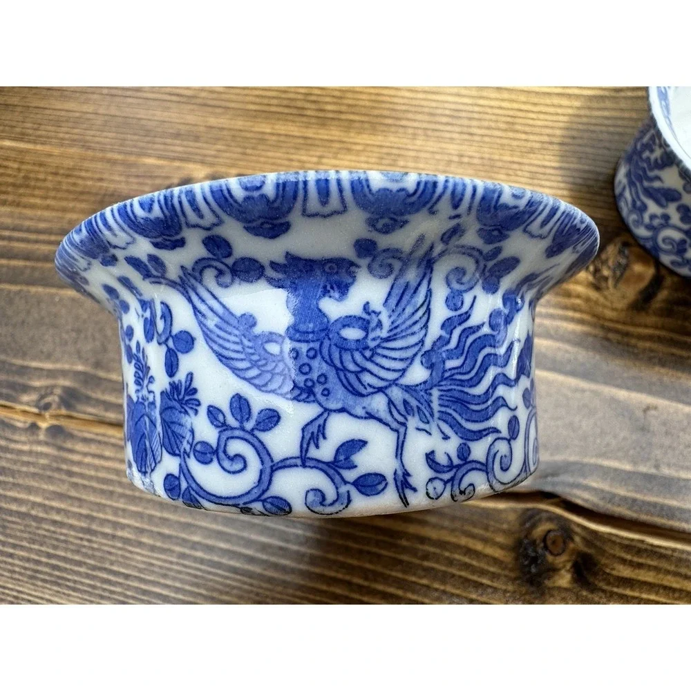 Blue White Porcelain Ramekins Set 4 Floral Bird‎ Chinoiserie Sauce Bowls